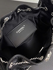 Kitlife Chanel 25C Drawstring Bucket Hobo Bag Black Leather Silver Hardware 22x21x10cm - 4