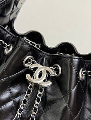 Kitlife Chanel 25C Drawstring Bucket Hobo Bag Black Leather Silver Hardware 22x21x10cm - 3