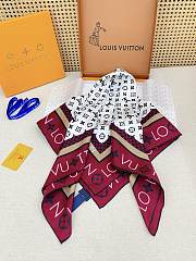 Kitlife Louis Vuitton Monogram Pattern Silk Scarf White & Red 90x90cm  - 5