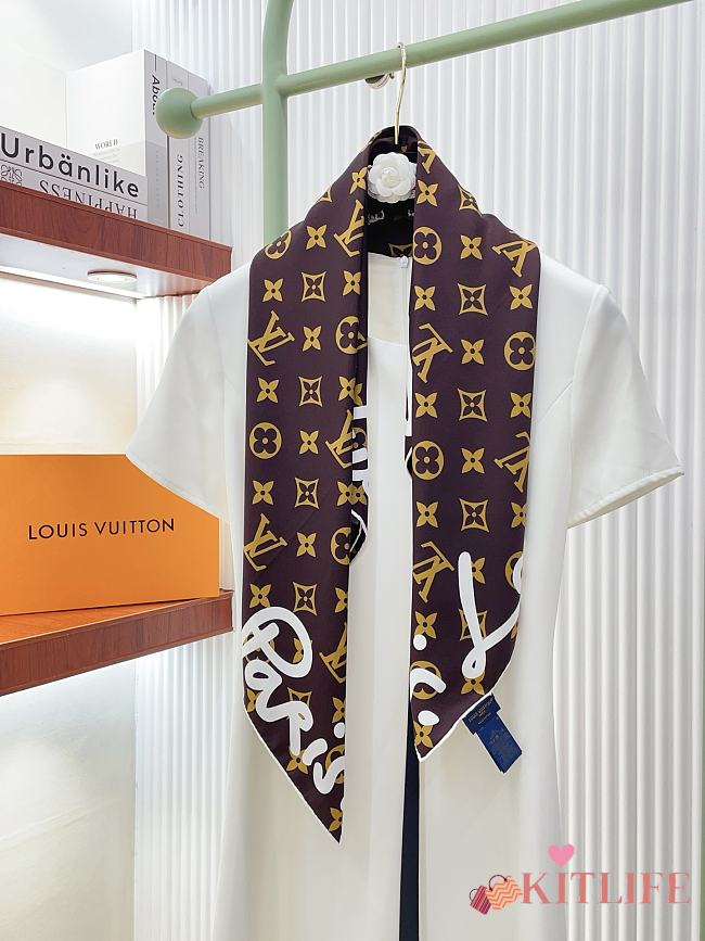 Kitlife Louis Vuitton Alphabet Combination Square Scarf Brown 90x90cm  - 1
