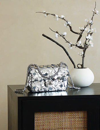 Kitlife Chanel Silver Sequin Embroidery Bag 14x21x8cm