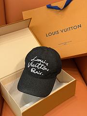 Kitlife Louis Vuitton Black Denim Baseball Cap with Handwritten Embroidery - 1