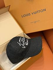 Kitlife Louis Vuitton Black Denim Baseball Cap with Handwritten Embroidery - 2