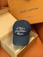 Kitlife Louis Vuitton Blue Denim Baseball Cap with Handwritten Embroidery  - 1