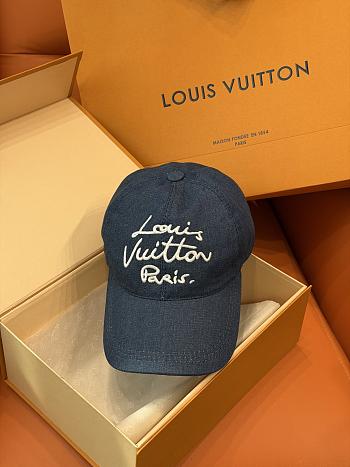 Kitlife Louis Vuitton Blue Denim Baseball Cap with Handwritten Embroidery 