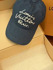 Kitlife Louis Vuitton Blue Denim Baseball Cap with Handwritten Embroidery  - 6