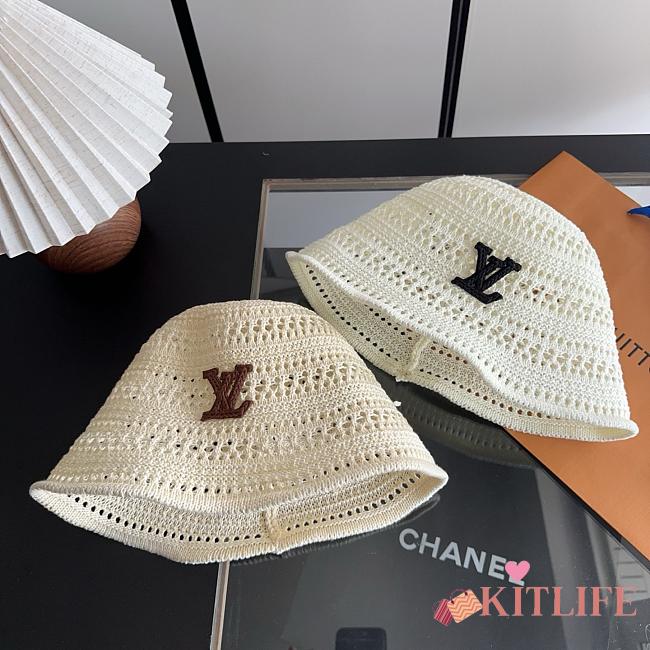 Kitlife Louis Vuitton Bucket Hat In White With Black / Brown Logo - 1