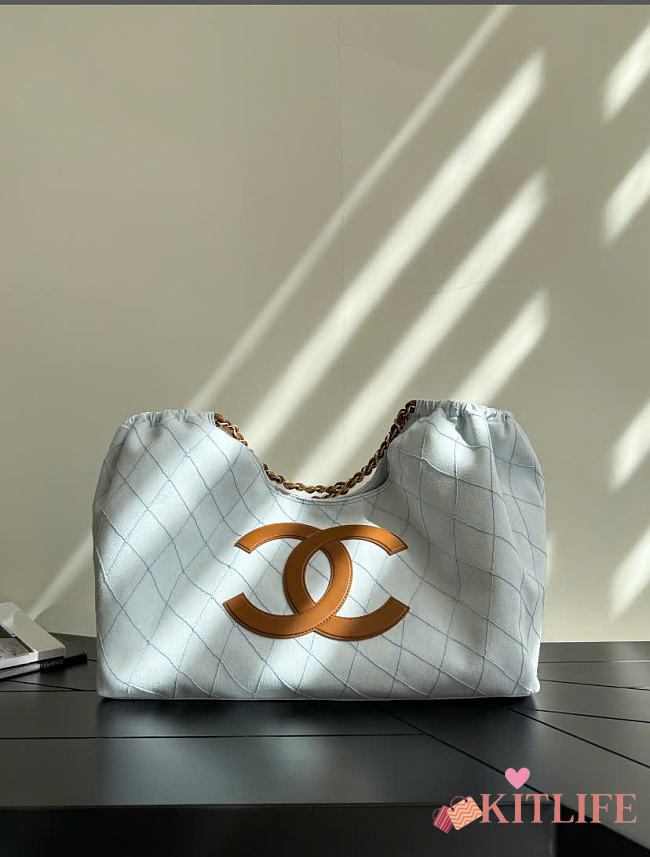 Kitlife Chanel 26M Coco Beach Tote Bag Light Blue & Brown 20×43×17cm - 1