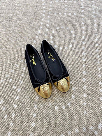 Kitlife Chanel Classic Ballet Flats Shoes Black & Gold