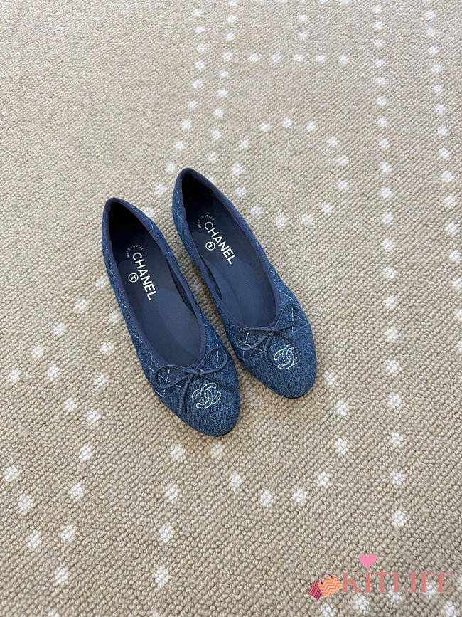 Kitlife Chanel Classic Ballet Flats Shoes Blue Denim  - 1