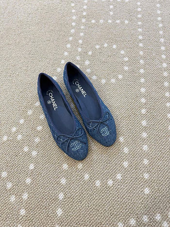 Kitlife Chanel Classic Ballet Flats Shoes Blue Denim 