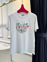 Kitlife Dior Dioramour Slim Fit T-Shirt White Cotton With Multicolored Floral & Heart Patterns - 1
