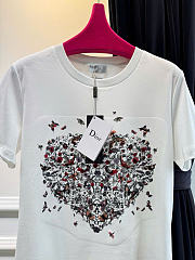 Kitlife Dior Heart, Floral, and Butterfly Print Crew Neck  T-Shirt White - 4
