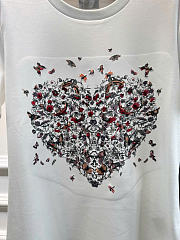 Kitlife Dior Heart, Floral, and Butterfly Print Crew Neck  T-Shirt White - 3