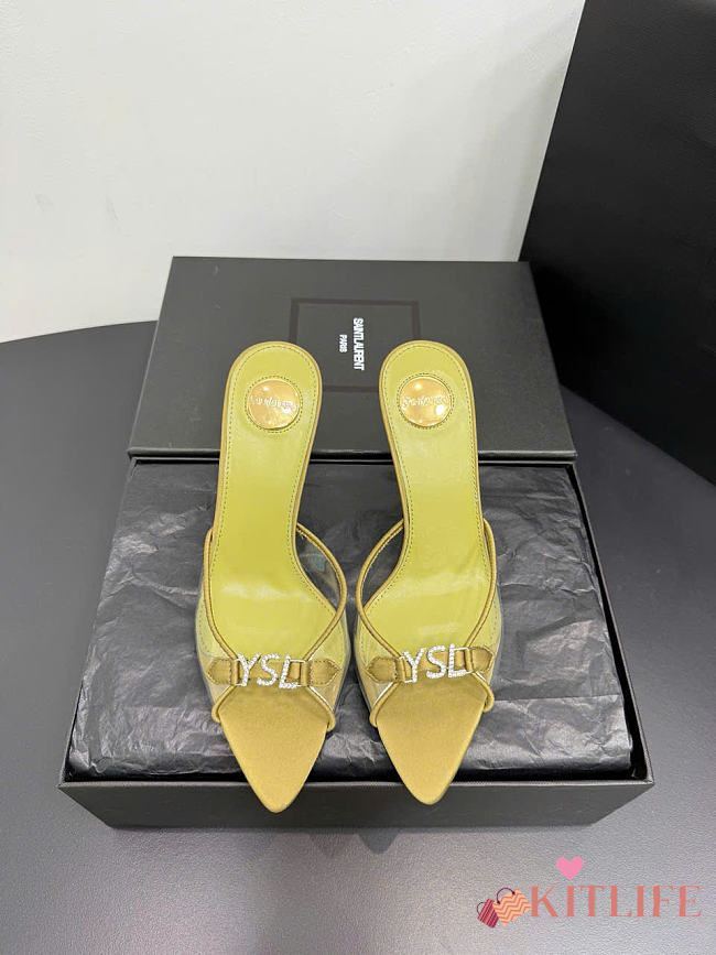 Kitife Saint Laurent Jerry Mules in Yellow TPU And Rhinestones 80mm  - 1