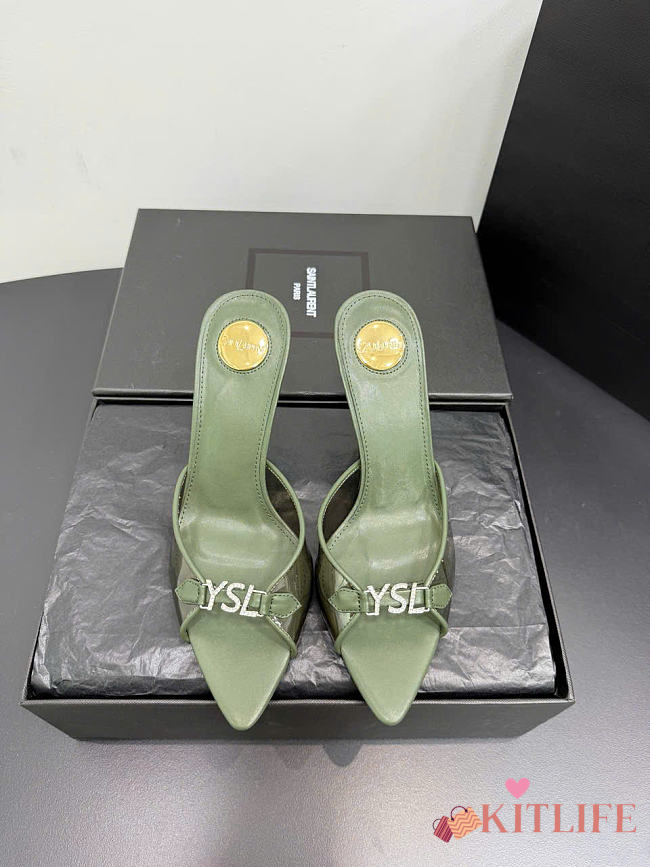Kitife Saint Laurent Jerry Mules in Green TPU And Rhinestones 80mm - 1