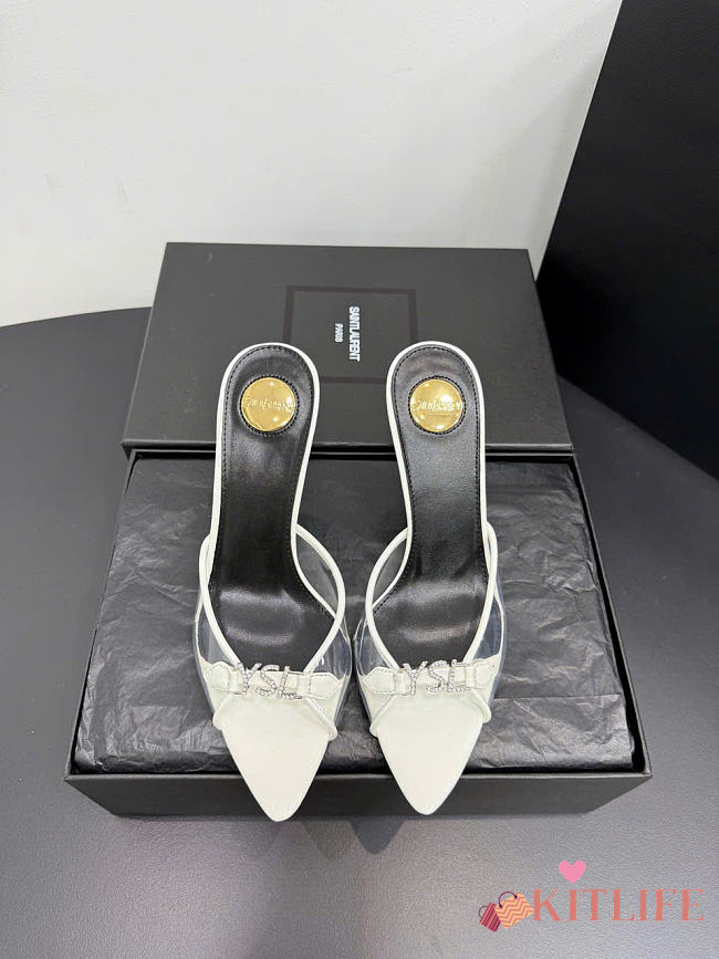 Kitife Saint Laurent Jerry Mules in White TPU And Rhinestones 80mm  - 1