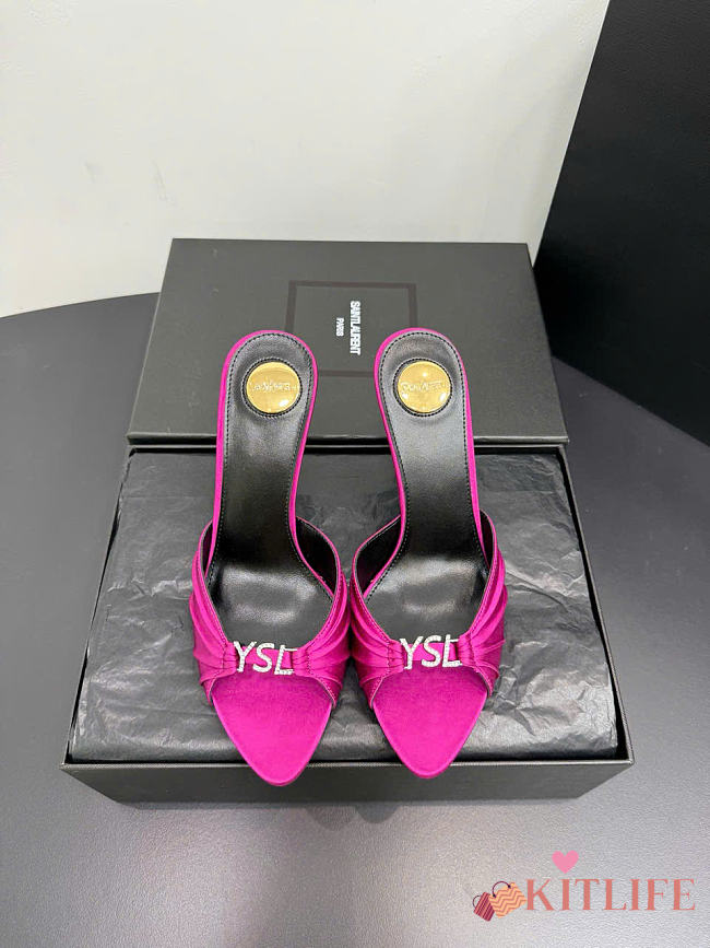 Kitlife Saint Laurent Jerry Mules In Pink Satin Crepe And Rhinestones  - 1
