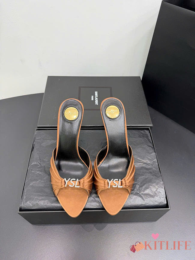 Kitlife Saint Laurent Jerry Mules In Brown Satin Crepe And Rhinestones  - 1