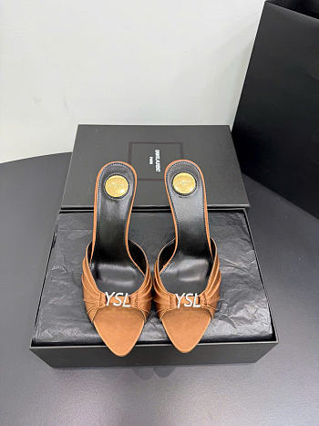 Kitlife Saint Laurent Jerry Mules In Brown Satin Crepe And Rhinestones 