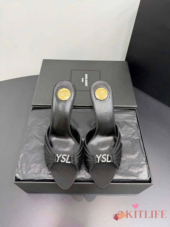 Kitlife Saint Laurent Jerry Mules In Black Satin Crepe And Rhinestones  - 1