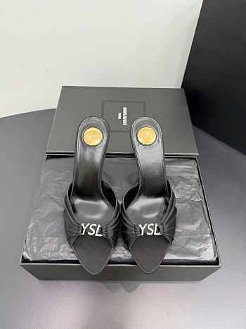 Kitlife Saint Laurent Jerry Mules In Black Satin Crepe And Rhinestones 