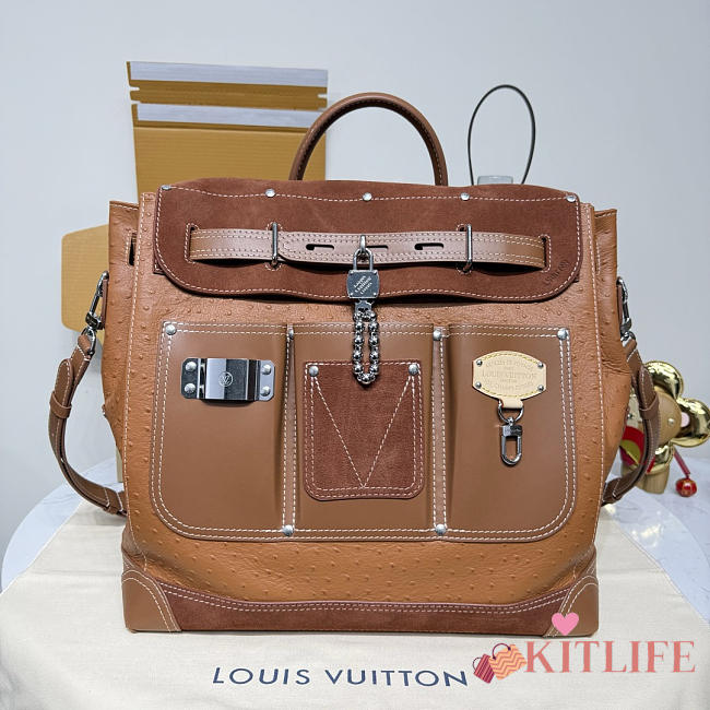 Kitlife Louis Vuitton Steamer 40 Bag Brown Suede & Ostrich Pattern M26019 42x40x17cm  - 1