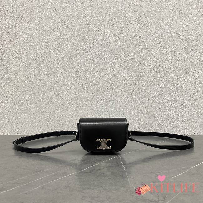 Kitlife Celine Besace Triomphe Black Leather Mini Shoulder Bag 188835 12x3.5x8cm - 1
