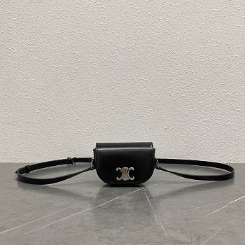 Kitlife Celine Besace Triomphe Black Leather Mini Shoulder Bag 188835 12x3.5x8cm