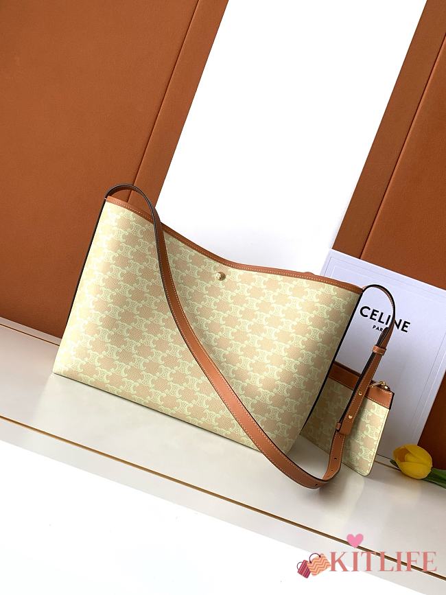 Kitlife Celine Soft Shopper Bag In Beige Triomphe Canvas And Calfskin 32.5x24.5x1cm - 1