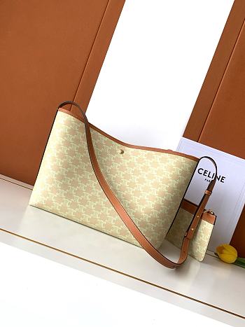 Kitlife Celine Soft Shopper Bag In Beige Triomphe Canvas And Calfskin 32.5x24.5x1cm