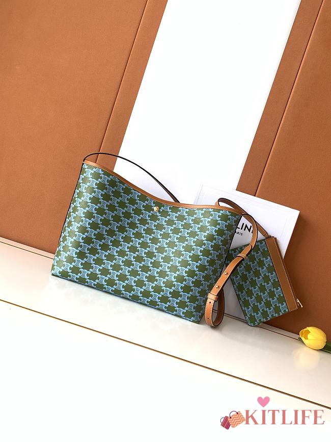 Kitlife Celine Soft Shopper Bag In Light Kaki & Blue Triomphe Canvas And Calfskin 32.5x24.5x1cm   - 1