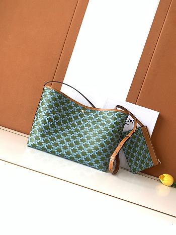Kitlife Celine Soft Shopper Bag In Light Kaki & Blue Triomphe Canvas And Calfskin 32.5x24.5x1cm  