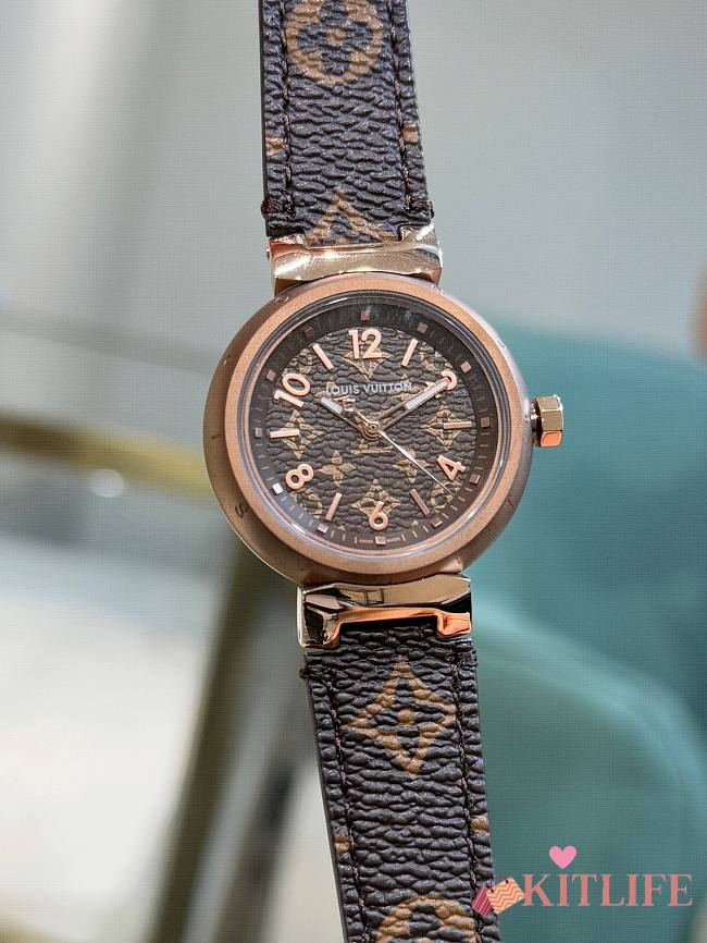 Kitlife Louis Vuitton Tambour Monogram Watch Brown 34mm, Stainless Steel And Rose Gold  - 1