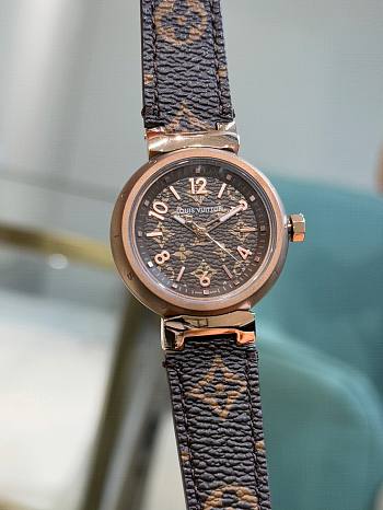 Kitlife Louis Vuitton Tambour Monogram Watch Brown 34mm, Stainless Steel And Rose Gold 