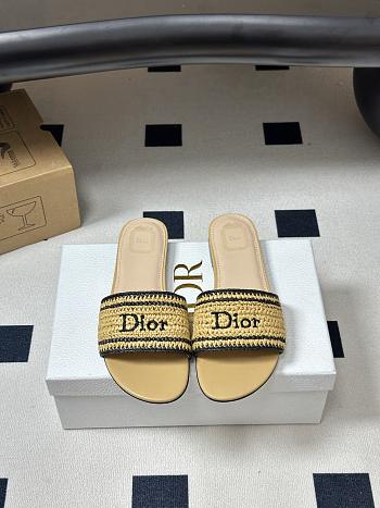 Kitlife Dior Dioriviera Dior Woven Heeled Slide Beige Trench Crocheted Raffia-Effect Technical Fabric