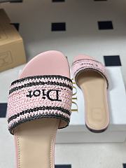 Kitlife Dior Dioriviera Dior Woven Heeled Slide Pink Trench Crocheted Raffia-Effect Technical Fabric - 5
