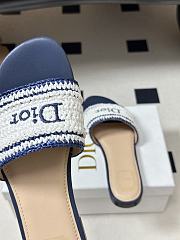 Kitlife Dior Dioriviera Dior Woven Heeled Slide Blue Trench Crocheted Raffia-Effect Technical Fabric  - 4