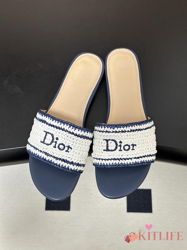 Kitlife Dior Dioriviera Dior Woven Heeled Slide Blue Trench Crocheted Raffia-Effect Technical Fabric  - 1