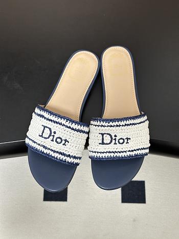 Kitlife Dior Dioriviera Dior Woven Heeled Slide Blue Trench Crocheted Raffia-Effect Technical Fabric 