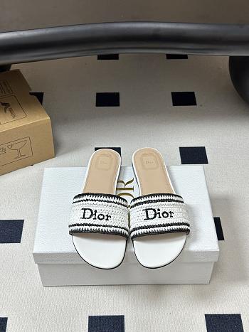 Kitlife Dior Dioriviera Dior Woven Heeled Slide White Trench Crocheted Raffia-Effect Technical Fabric 