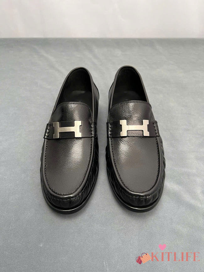 Kitlife Hermes Destin Loafers Black With Silver Hardware - 1
