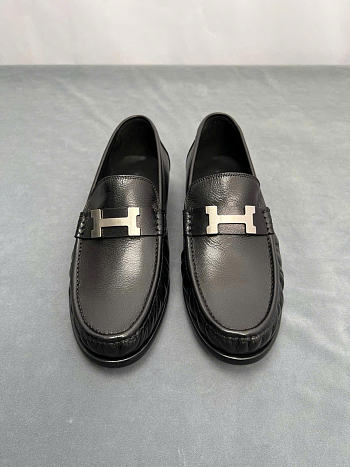 Kitlife Hermes Destin Loafers Black With Silver Hardware