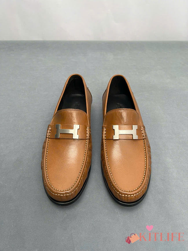 Kitlife Hermes Destin Loafers Brown With Silver Hardware  - 1