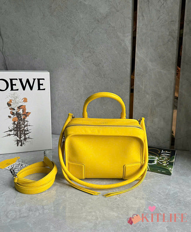 Kitlife Loewe Mini Yellow Leather Amazona180 Top-handle Bag 24.5x10x18.5cm - 1