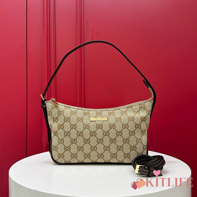 Kitlife Gucci Lady Lunetta Small Shoulder Bag Sand & Dark Brown GG Canvas 874743 22x14x5.5cm   - 1