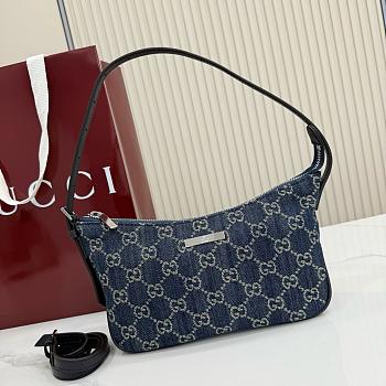 Kitlife Gucci Lady Lunetta Small Shoulder Bag Dark Blue Washed GG Denim 874743 22x14x5.5cm 