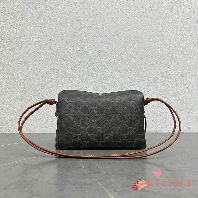 Kitlife Celine Trio Flap Bag In Triomphe Brown Canvas And Lambskin 100862 22x14x4cm - 1