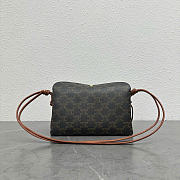 Kitlife Celine Trio Flap Bag In Triomphe Brown Canvas And Lambskin 100862 22x14x4cm - 1