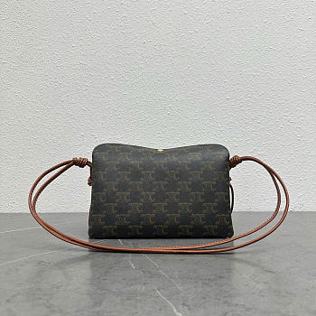 Kitlife Celine Trio Flap Bag In Triomphe Brown Canvas And Lambskin 100862 22x14x4cm